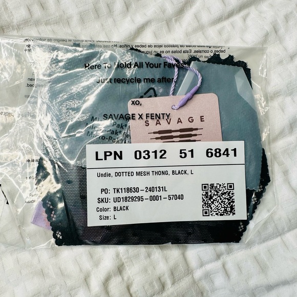 Savage X Fenty Black Caviar Dotted Mesh Thong - Picture 8 of 8